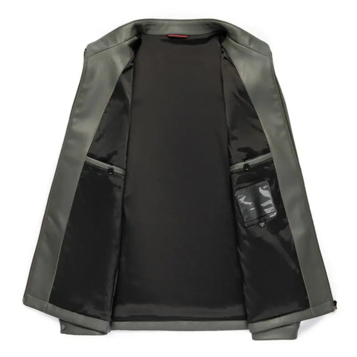 Mens Leather Casual Jacket with Stand Collar
