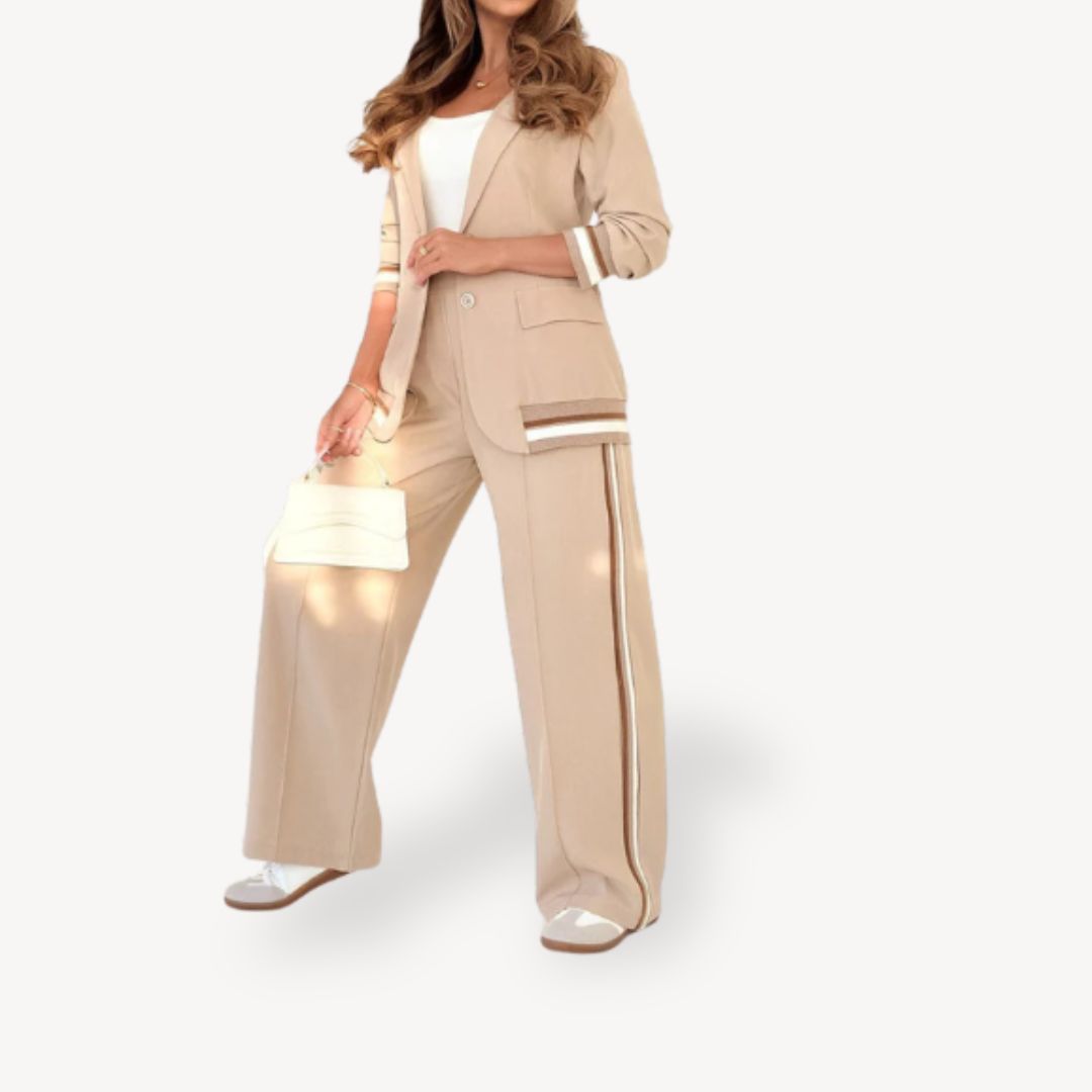 Womens Two-Piece Blazer Suit Striped Tailored Fit - BritishMode