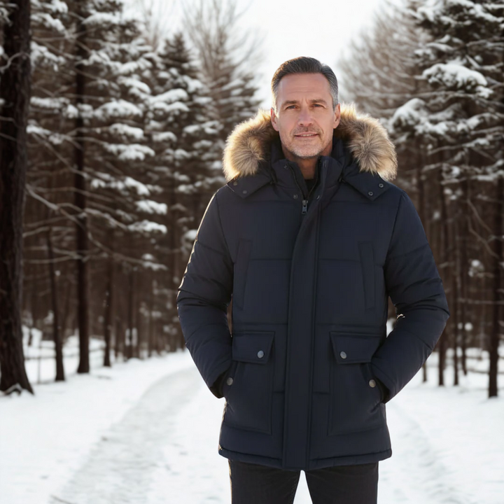 Mens Parka Jacket Faux Fur Lined Regular Fit