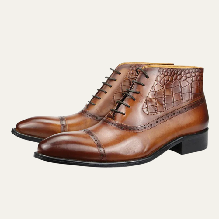 Mens Leather Brogue Dress Boots Lace-Up Ankle - BritishMode