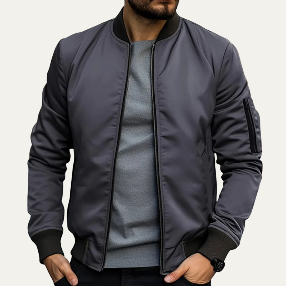 Mens Bomber Jacket Ribbed Collar Classic Fit