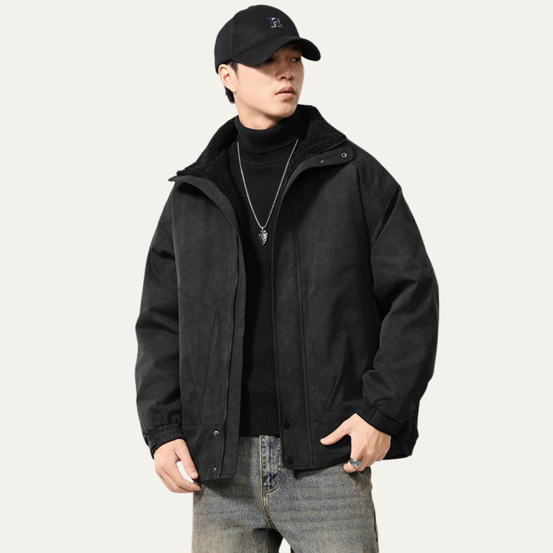 Mens Suede Bomber Jacket with Fleece Lining