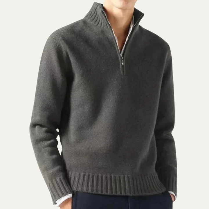 Mens Sweater Ribbed Collar Quarter Zip