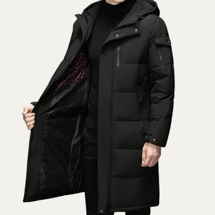 Mens Quilted Puffer Coat Long Fit with Hood