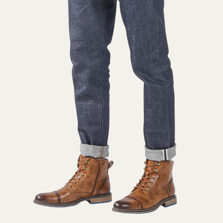 Mens Casual Leather Ankle Boots Lace-Up