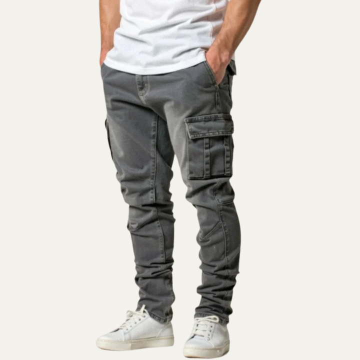 Mens Cargo Pants Denim Stretch Slim Fit