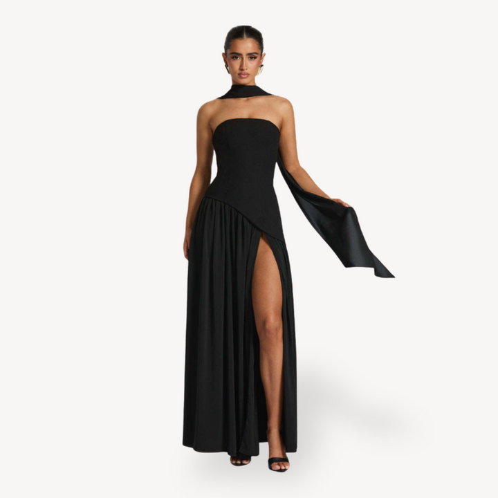 Womens Maxi Dress Strapless Slit Elegant Fit