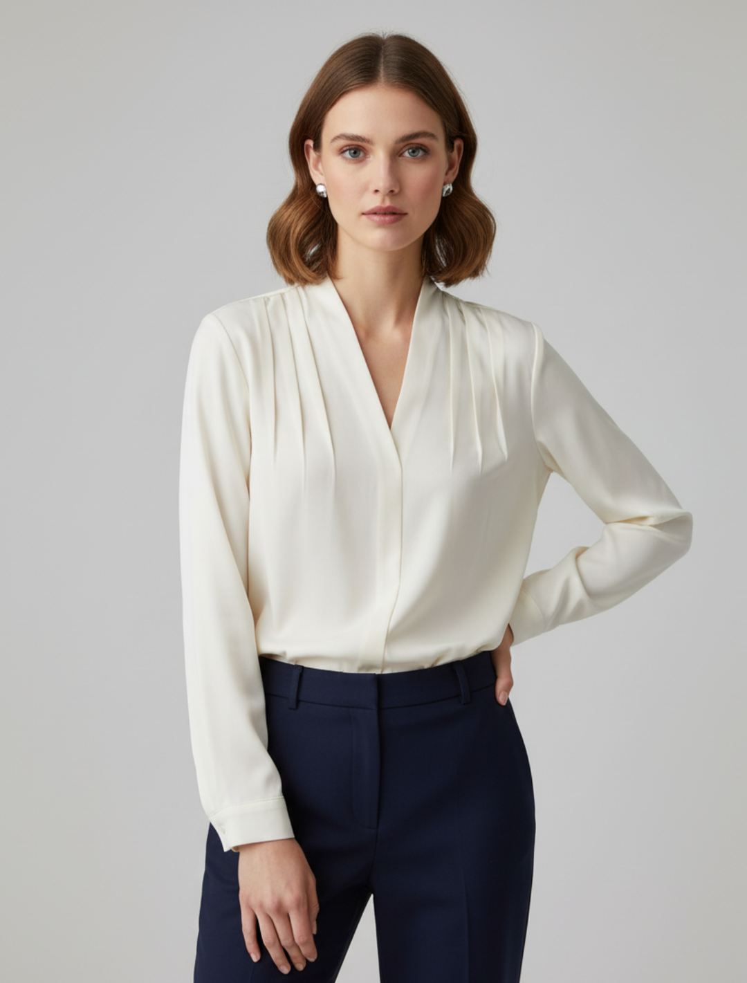Womens Satin Top with Ruffle Detail and Fitted Waist - BritishMode