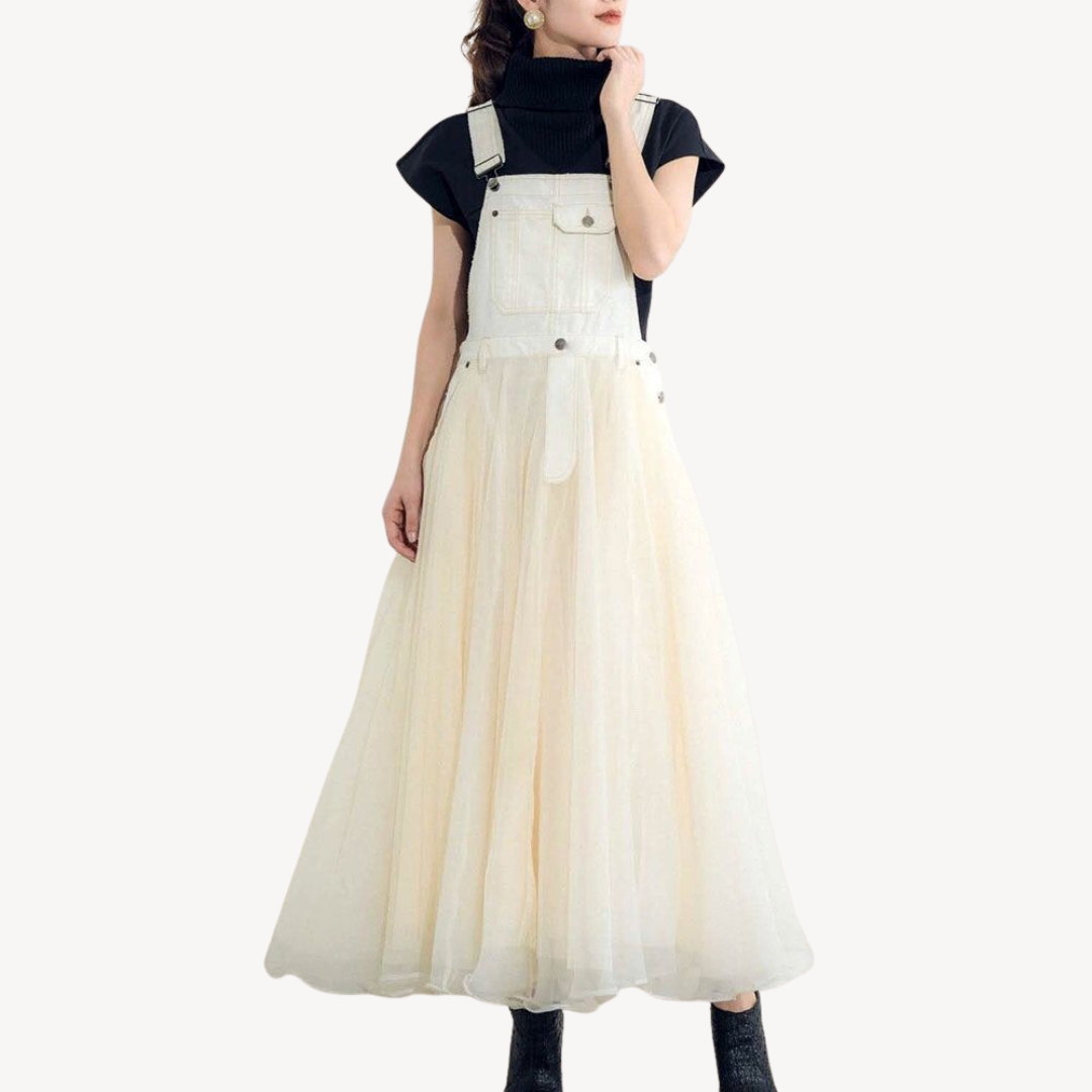 Womens Denim Overall Dress Maxi Length