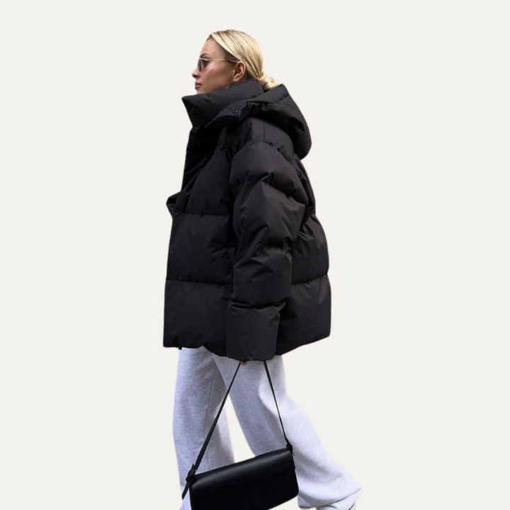 Womens Cropped Puffer Jacket High Neck Oversized Fit