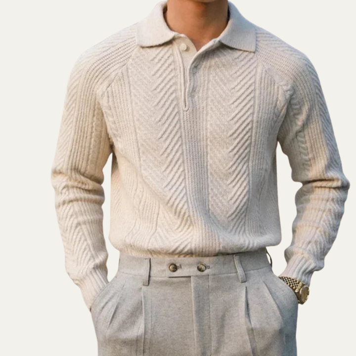 Mens Quarter Zip Polo Sweater Chevron Knit