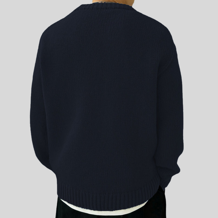 Mens Rib Knit Sweater Heavy Oversized Crew Neck
