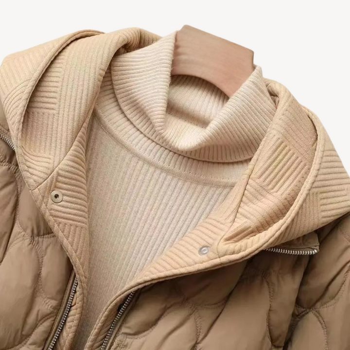 Womens Quilted Puffer Jacket with Hood and Insulated Fit