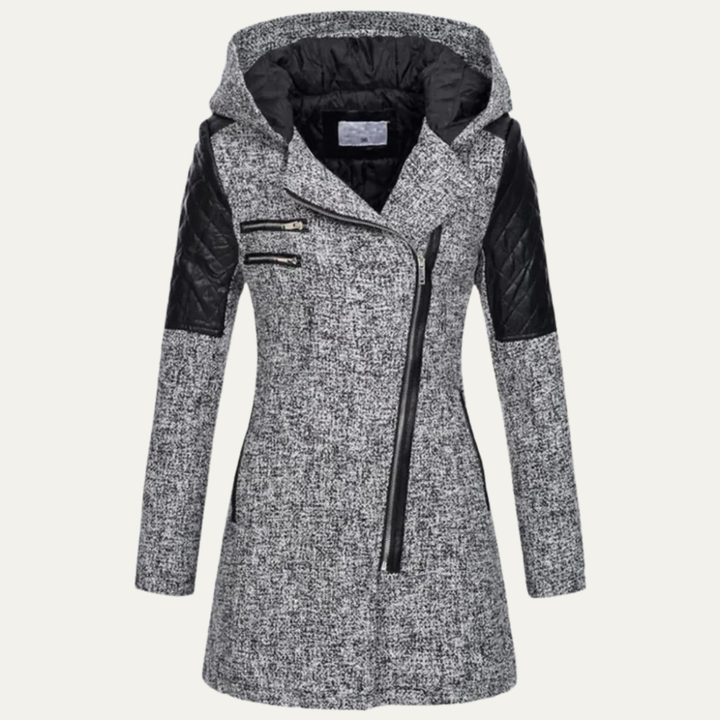 Womens Mid-Length Winter Coat Asymmetrical Zip