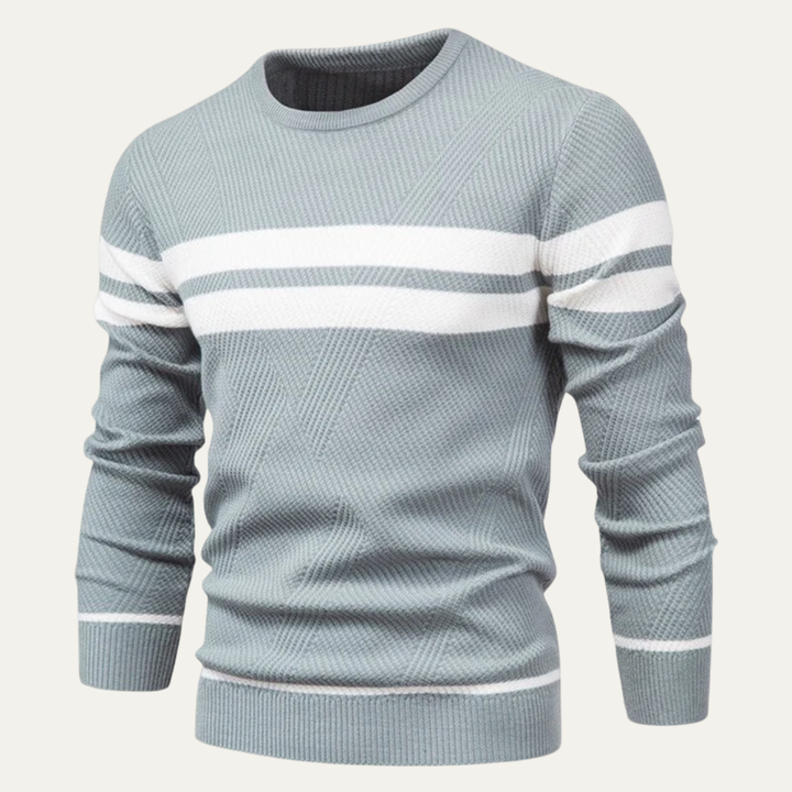 Mens Knit Sweater Textured Double Stripe