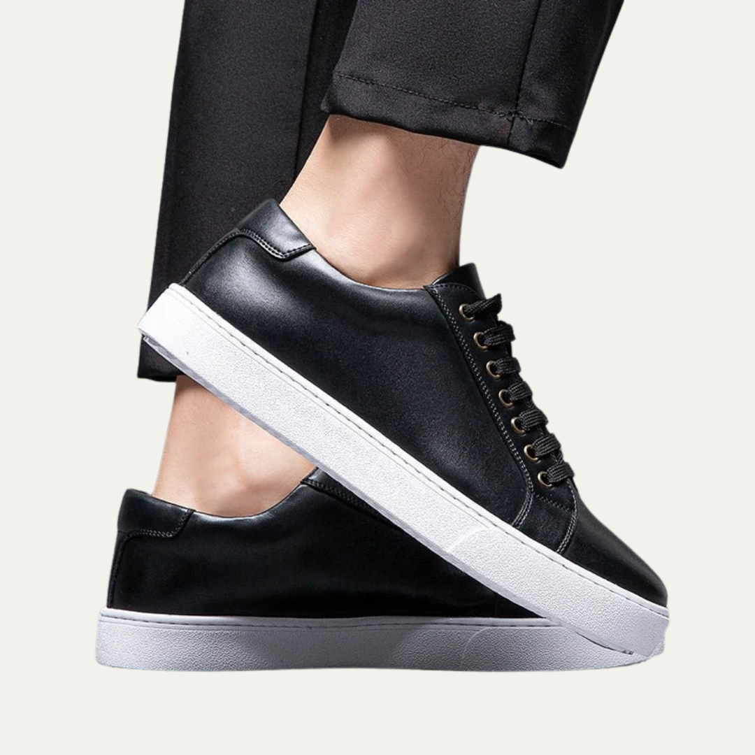 Mens Leather Low-Top Sneakers Thick Cupsole
