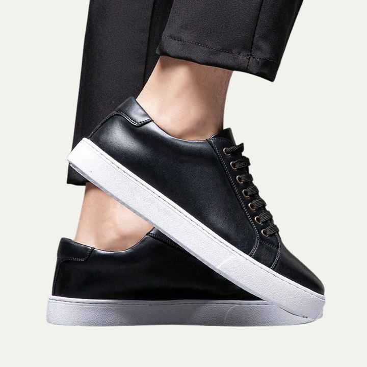 Mens Leather Low-Top Sneakers Thick Cupsole