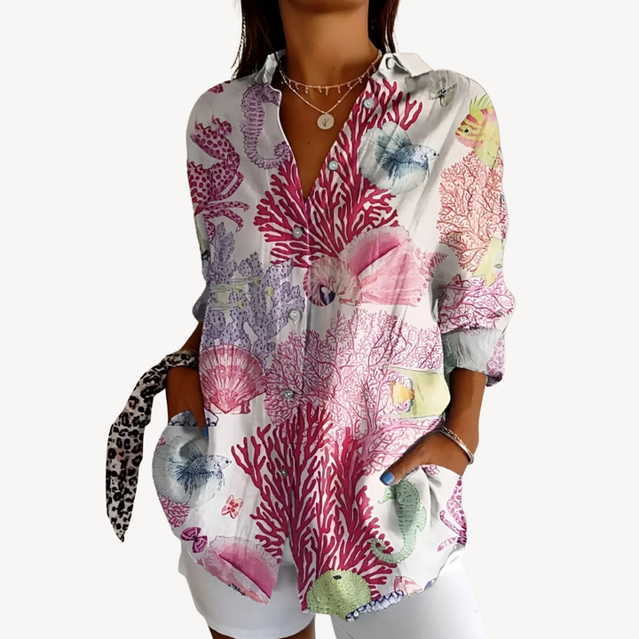 Womens Button-Up Shirt Printed Regular Fit - BritishMode