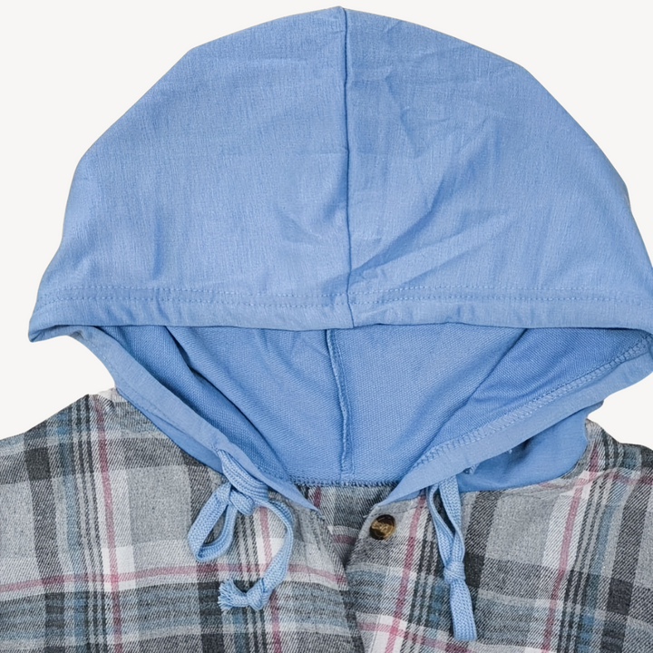 Womens Shirt Jacket Plaid Button-Down with Hood