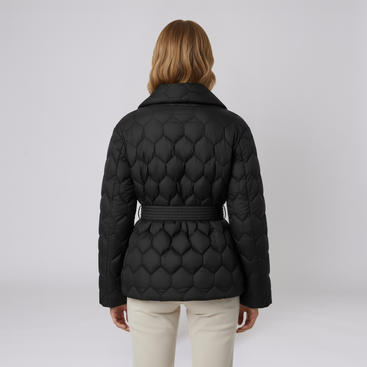 Womens Down Jacket with Belt Elegant Autumn Outerwear