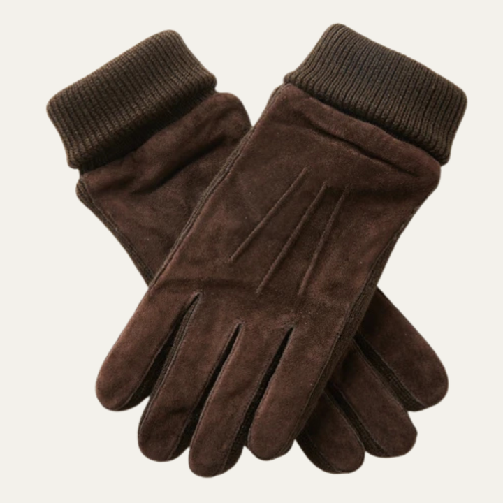 Mens Suede Gloves with Fleece Lining and Knit Cuffs