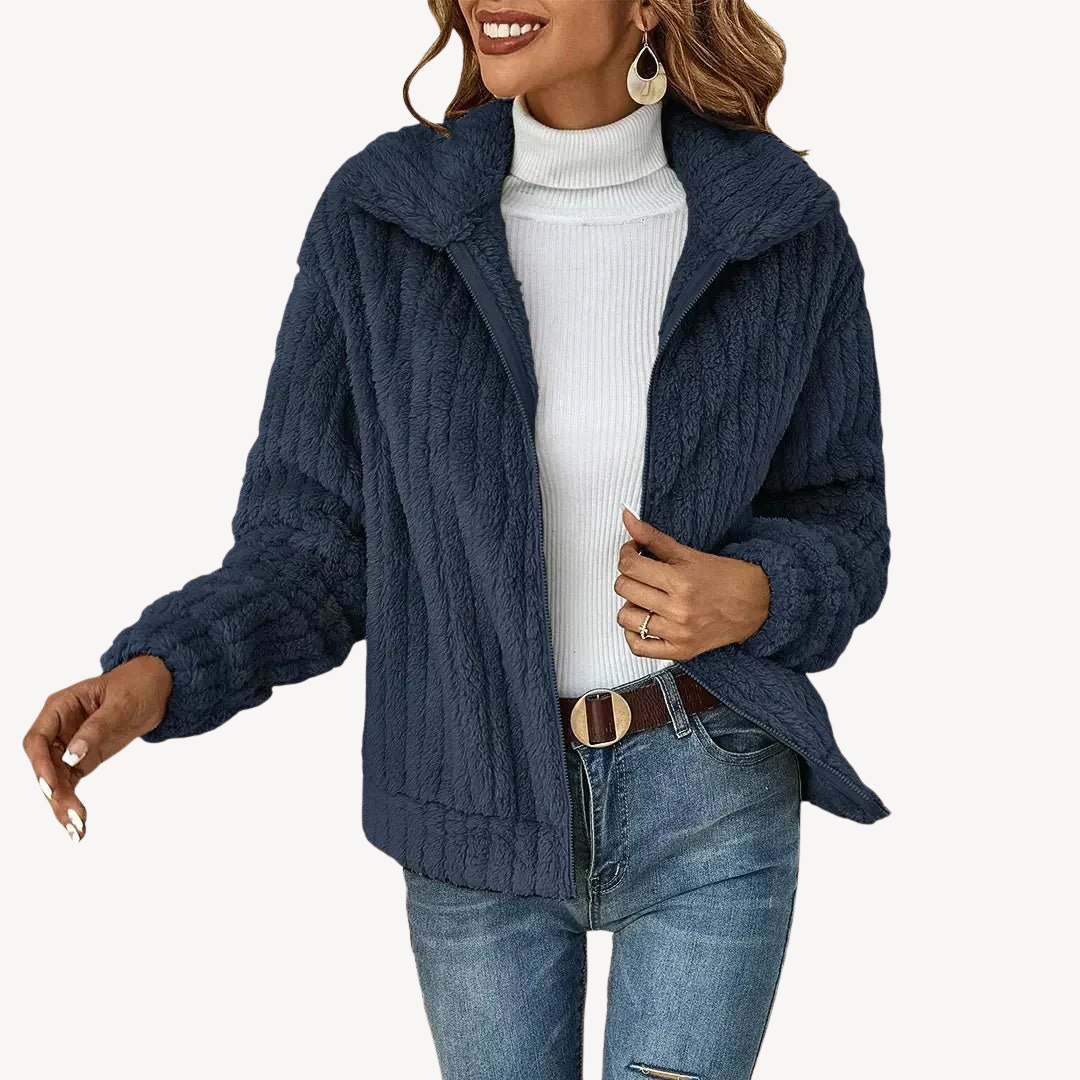 Womens Zip-Up Cardigan Plush Fleece Cozy Fit