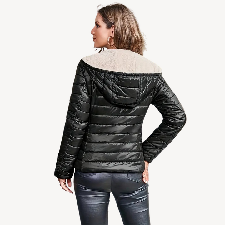 Womens Puffer Jacket Sherpa Lining Zipper Closure