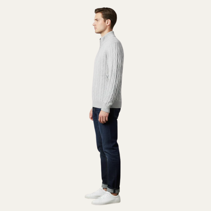 Mens Cable Knit Sweater Quarter Zip Fit