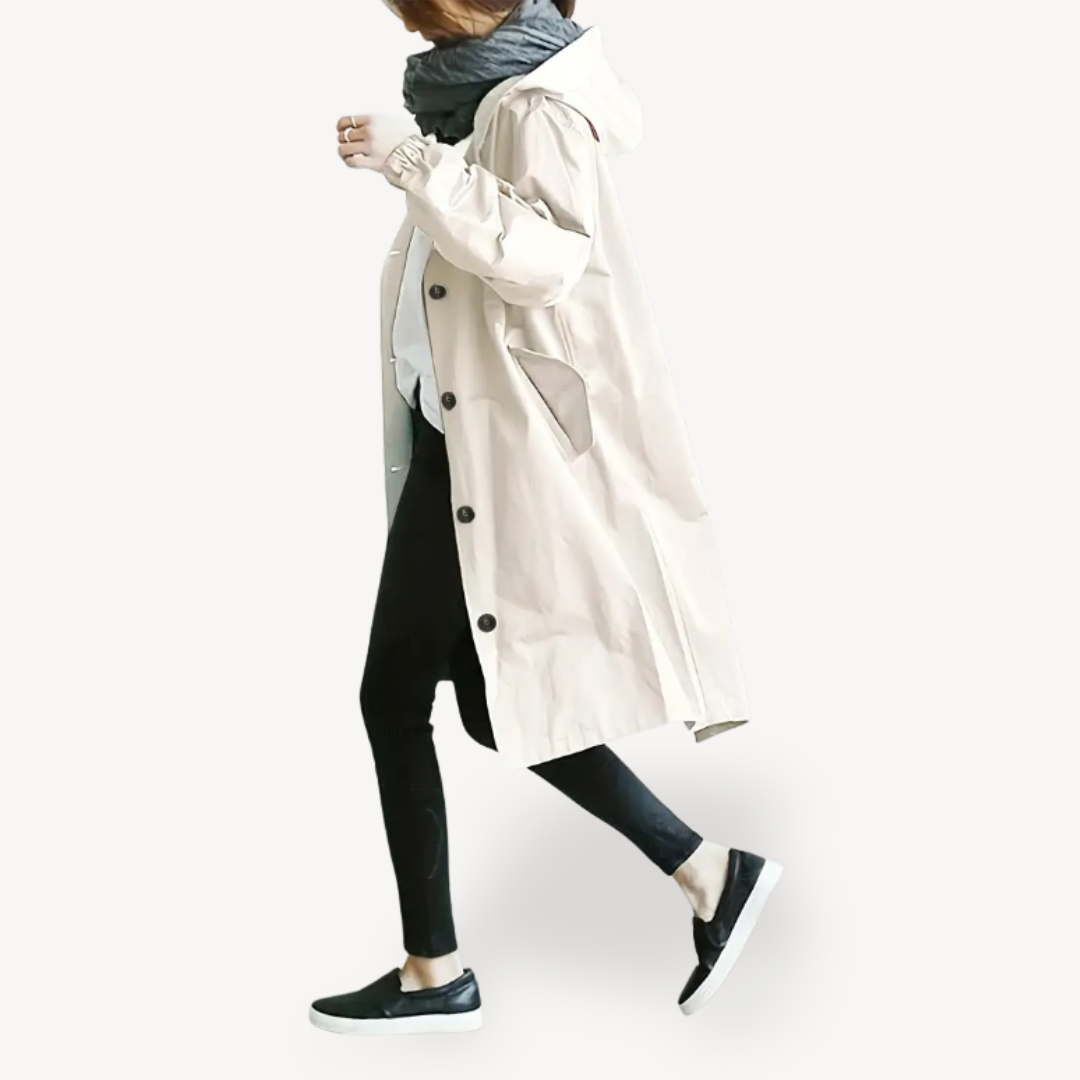 Womens Long Coat with Hood Relaxed Fit
