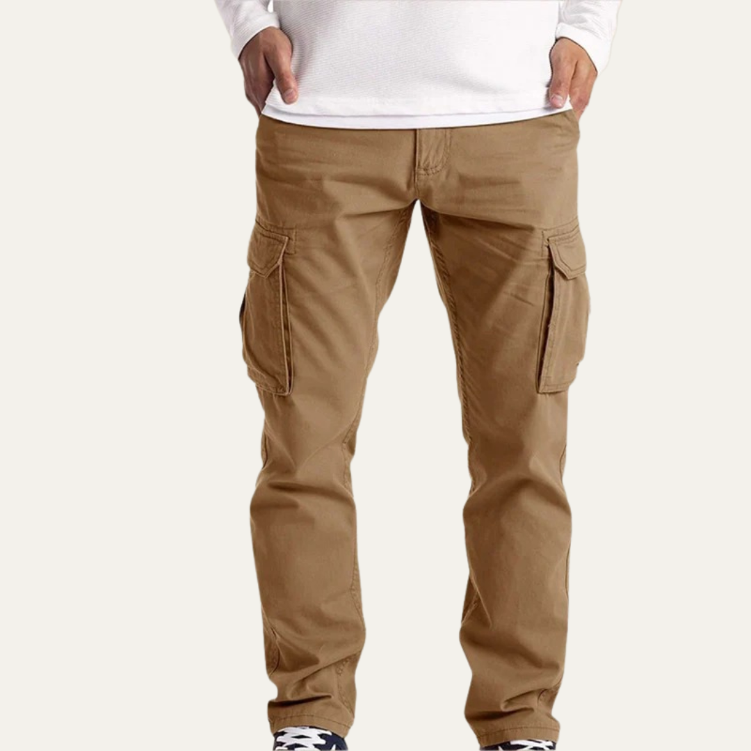 Mens Cargo Pants Cotton Straight Leg Utility Pockets