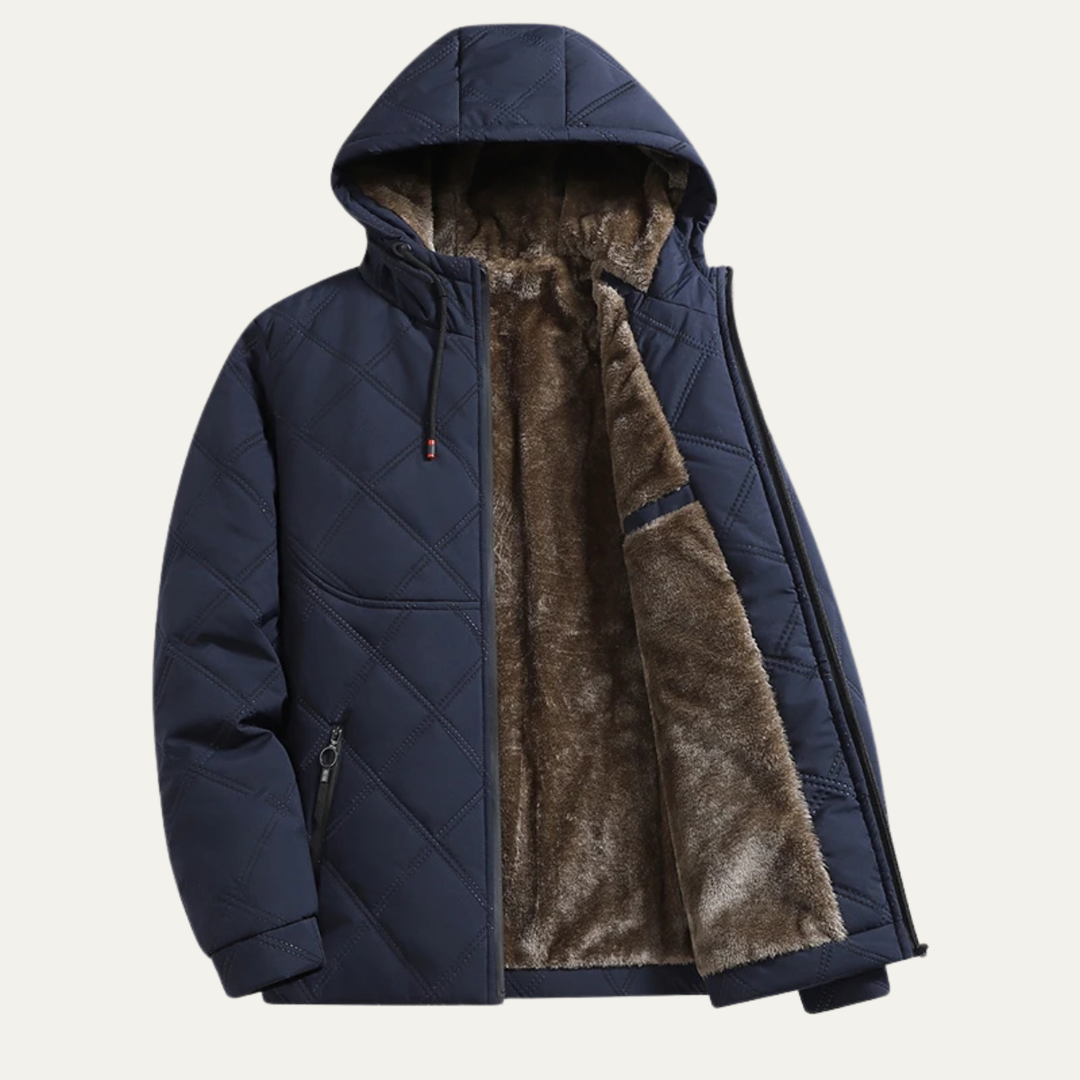 Mens Hooded Overcoat Thick Plush Fleece Lined Warm Fit