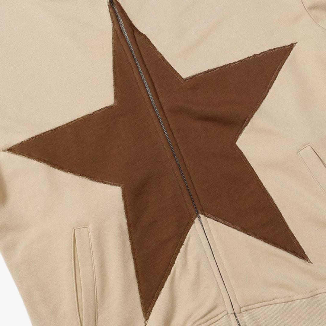 Mens Zip-Up Hoodie with Star Pattern Regular Fit