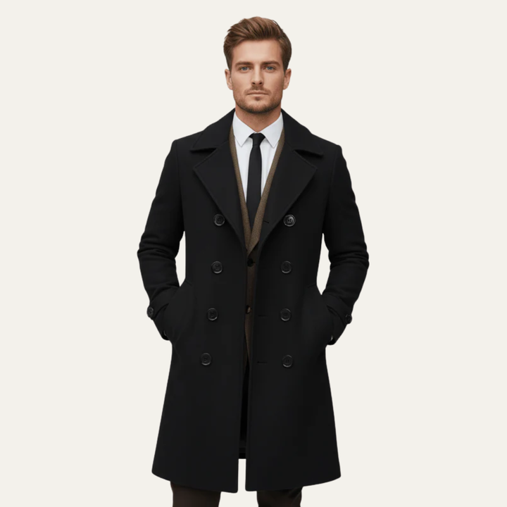 Mens Double-Breasted Overcoat Wool Notched Lapel