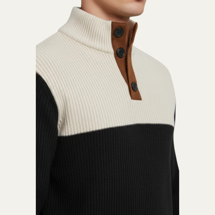 Mens Sweater Button Placket Color Block Design