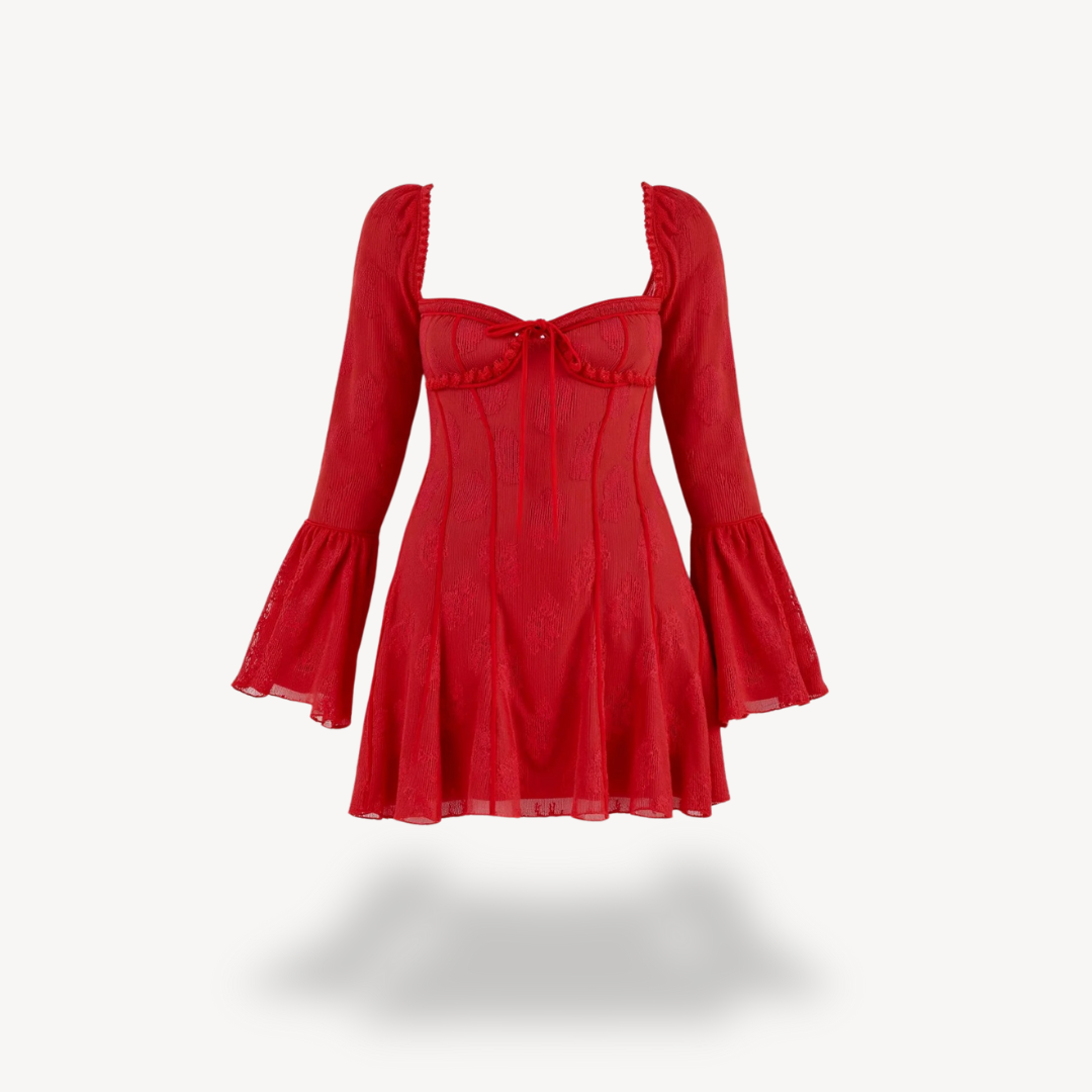 Womens Mini Dress with Lace Long Sleeve