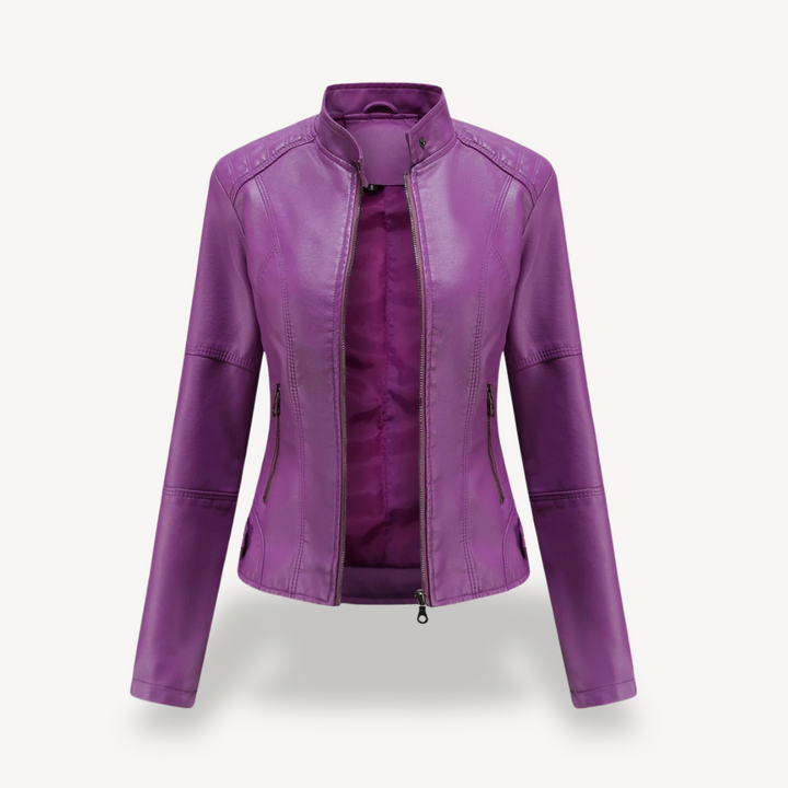 Womens Biker Jacket Faux Leather Slim Fit - BritishMode
