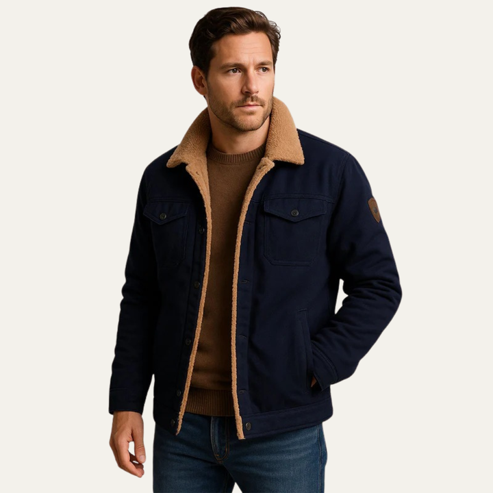 Mens Trucker Jacket Faux Shearling Lined Snap Front