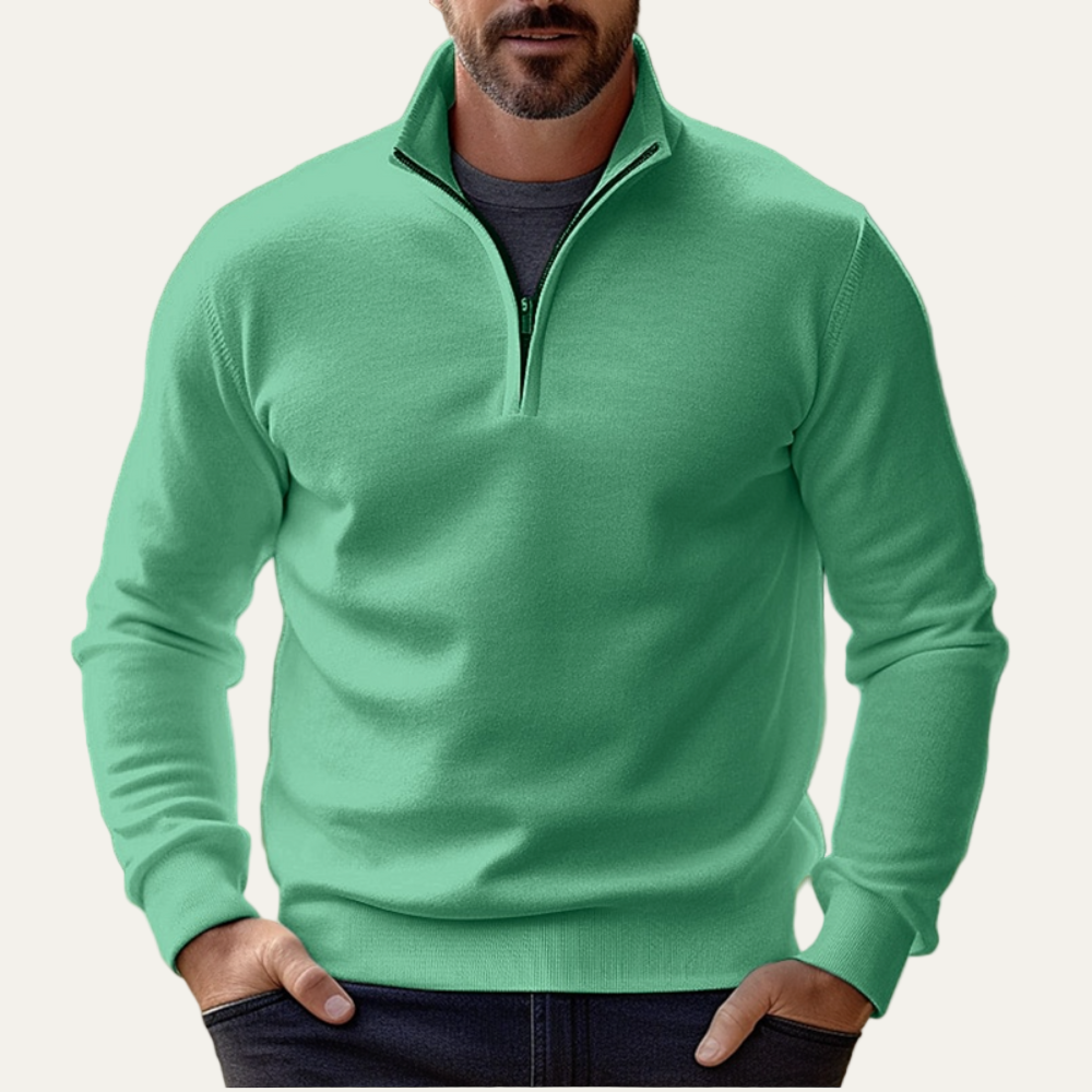 Mens Pullover Sweater Stand Collar Quarter Zip