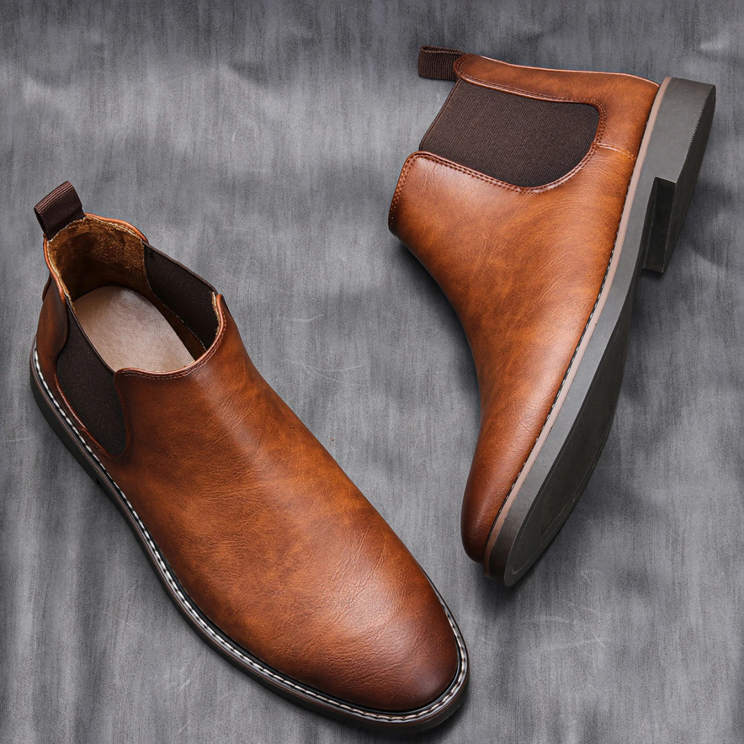 Mens Leather Chelsea Boots Classic Slip-On