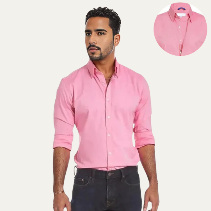 Mens Button-Down Shirt Cotton Slim Fit Long Sleeve