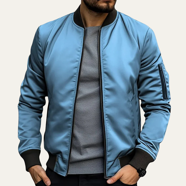 Mens Bomber Jacket Smooth Fabric Modern Fit