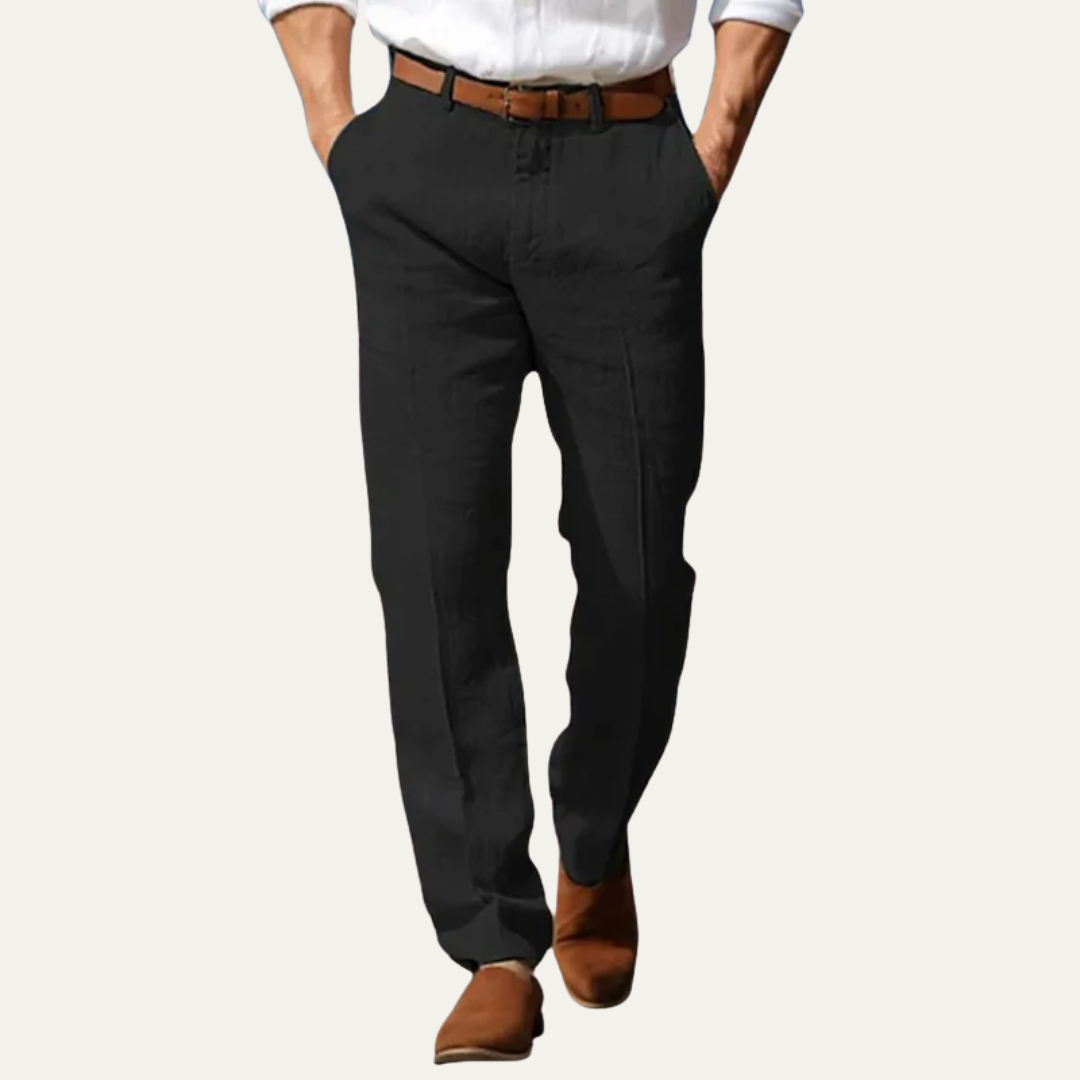 Mens Linen Blend Trousers Relaxed Fit