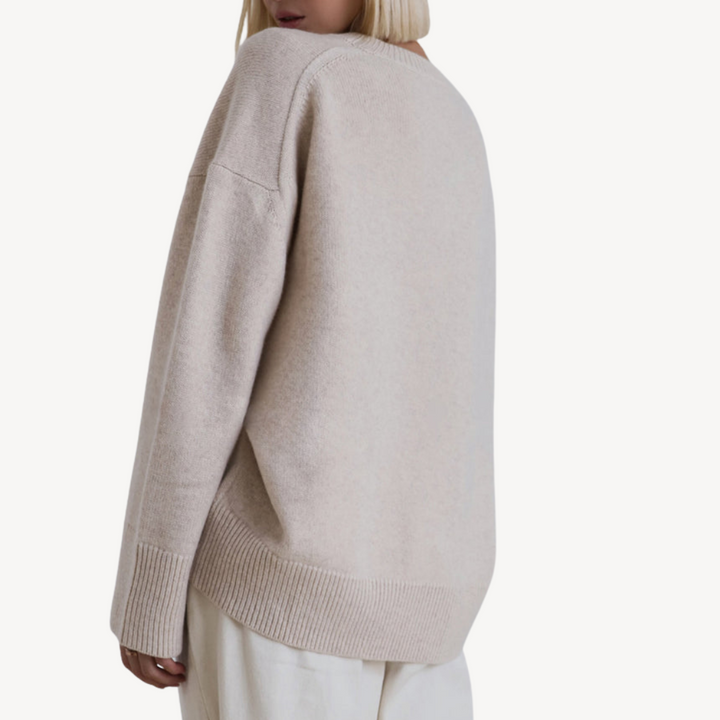Womens Oversized Wool Blend Knit Sweater Crew Neck