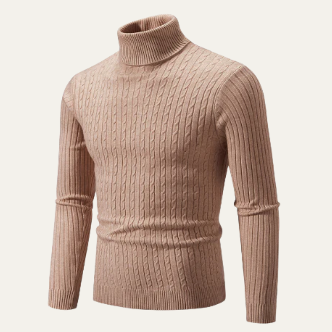Mens Slim Fit Cable Knit Turtleneck Sweater
