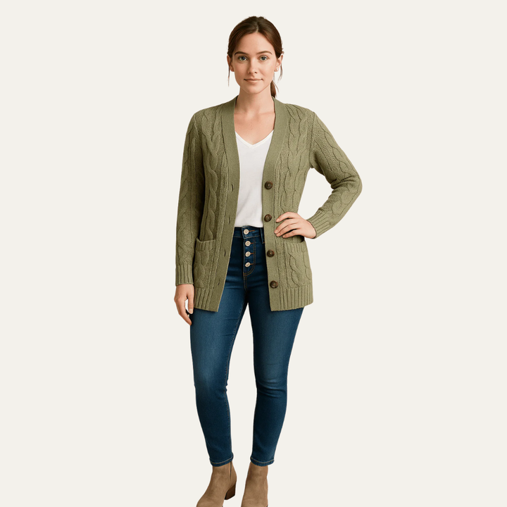 Womens Mid-Length Cardigan Sweater Classic Fit
