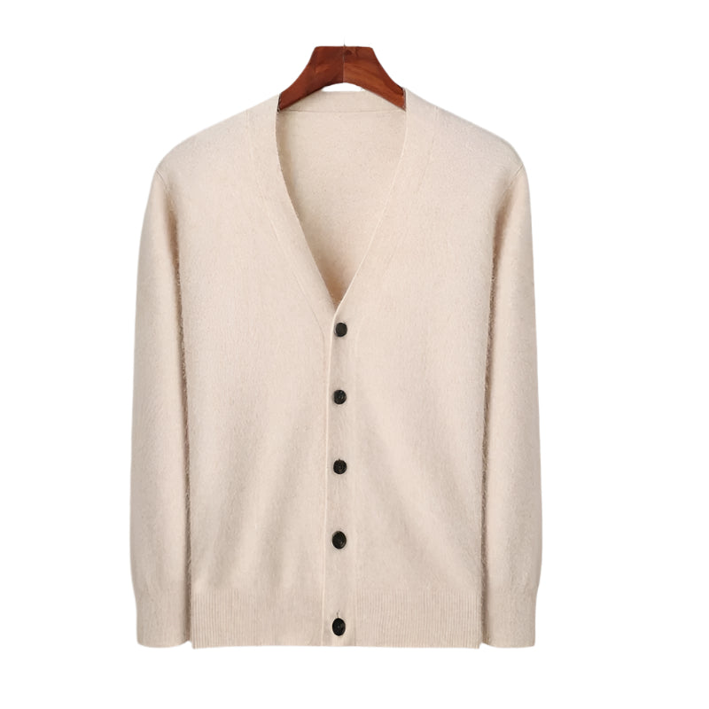 Mens Cashmere Knit Cardigan V-Neck Button Front