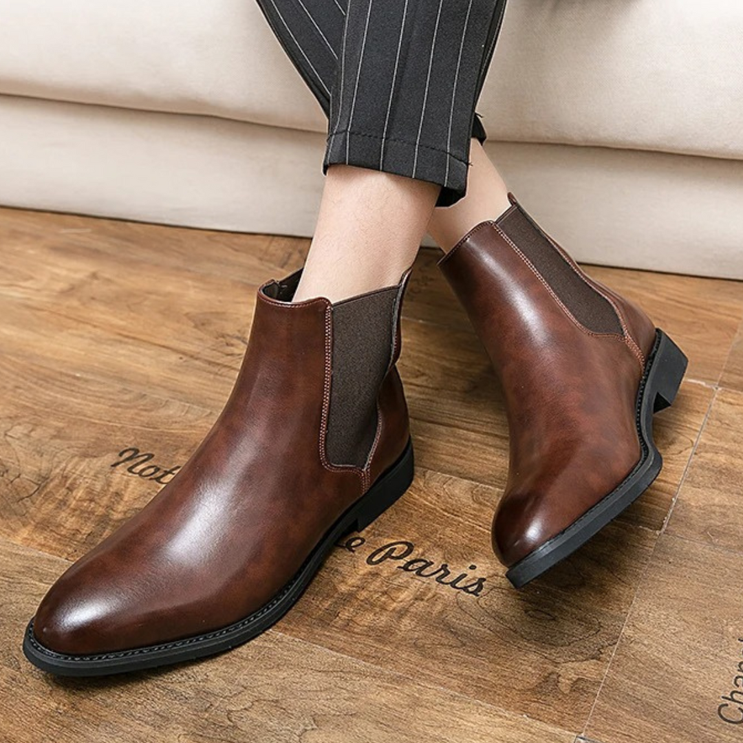 Mens Ankle Boots Leather Slip-On Classic