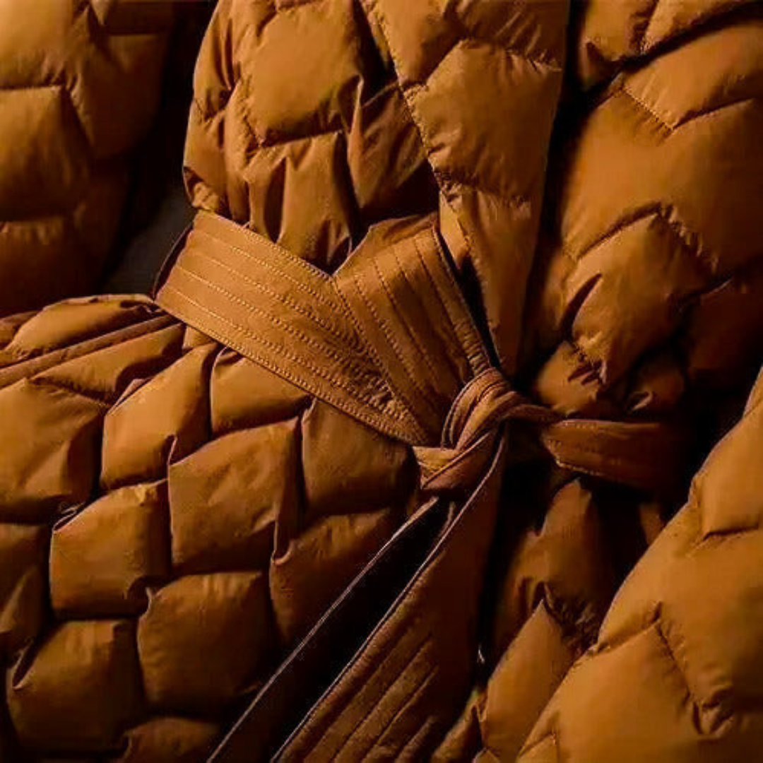 Womens Quilted Puffer Jacket with Belted Waist
