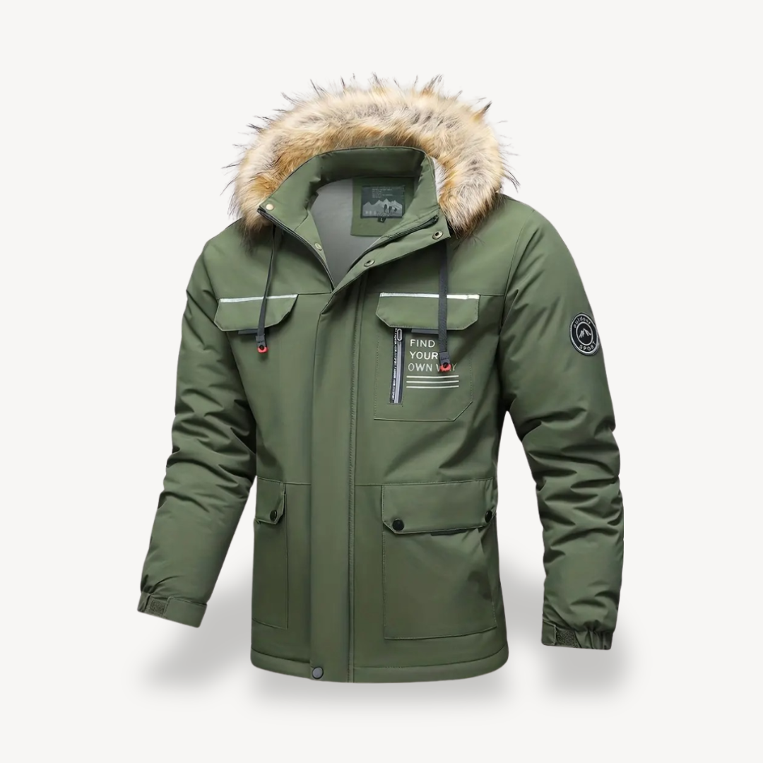 Mens Insulated Puffer Jacket with Detachable Faux Fur Hood