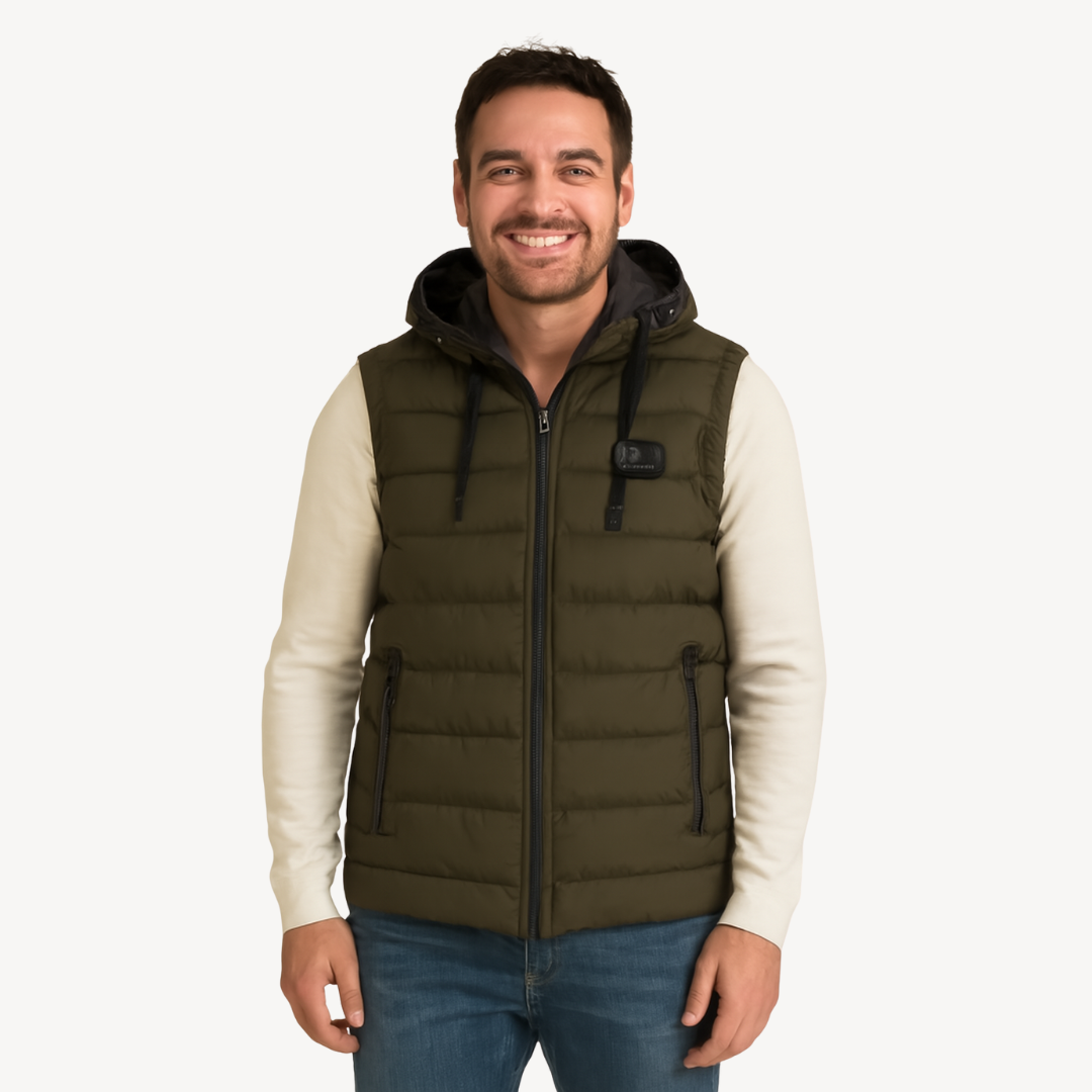 Mens Puffer Vest with Hood Quilted Sleeveless - BritishMode